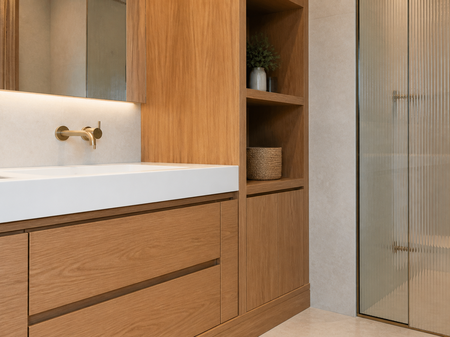 Custom bathroom cabinet and shelving joinery